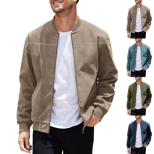 Altuva™ Vintage Suede Moto Bomber Zip-Up Jacket for Men
