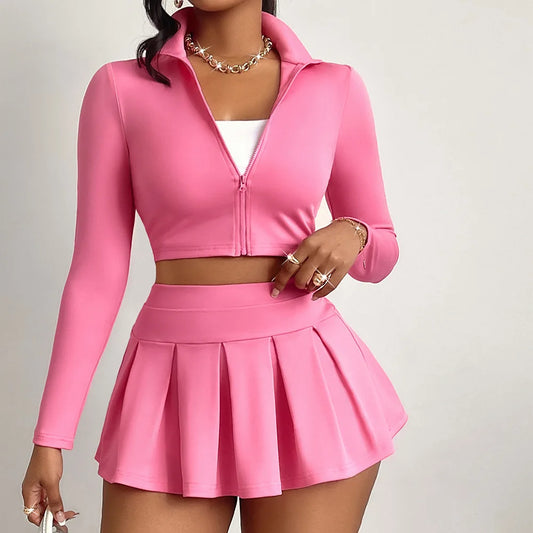 Altuva London 2-Piece Activewear Set – Zip Jacket & Pleated Skirt