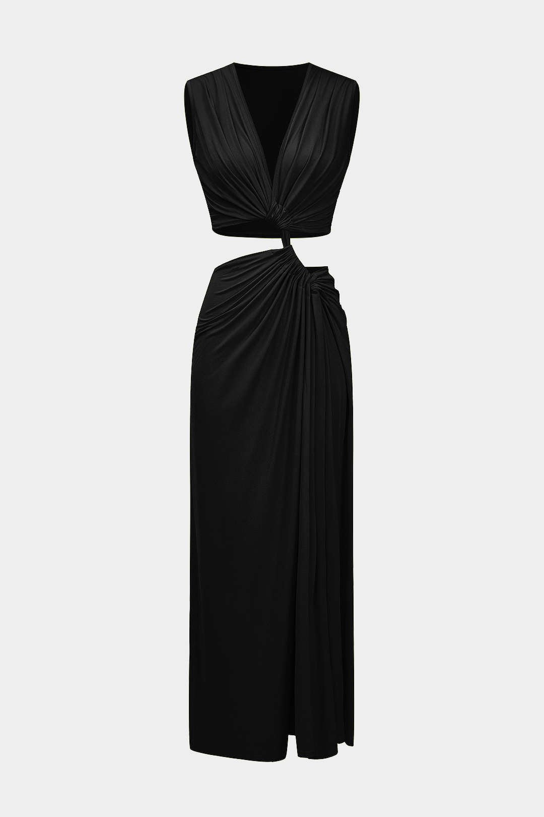 Cut Out Twist Knot Sleeveless Slit Midi Dress
