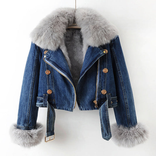 Altuva Lined Fox Fur Denim Coat